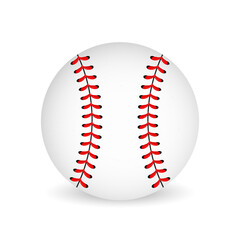 Baseball balls wrapped in white leather, stitched red stripes 3d realistic vector icon. Realistic baseball icon. Vector illustrationPrint