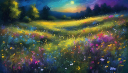 Obraz na płótnie Canvas A tranquil wildflower meadow landscape. Abstract art.