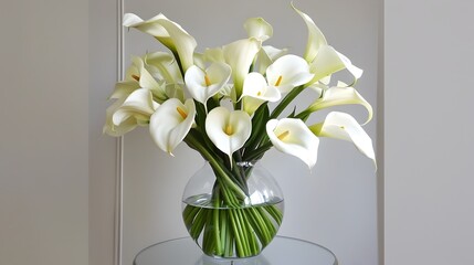 Elegant Calla Lily Floral Arrangement in Contemporary Vase Showcasing Natural Beauty and Simplicity
