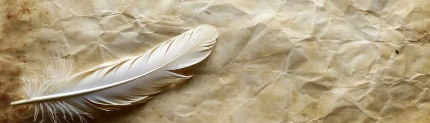 Quill Feather on Vintage Parchment Paper Texture