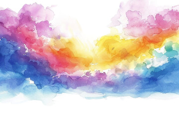 Watercolor Colorful Rainbow Cloudy on Transparent Background. PNG - obrazy, fototapety, plakaty