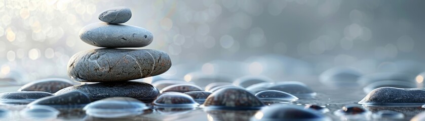 Fototapeta na wymiar Abstract pebbles stacked in zen style on bokeh background