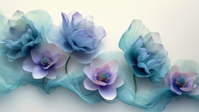 Floral background with blue and purple poppies.