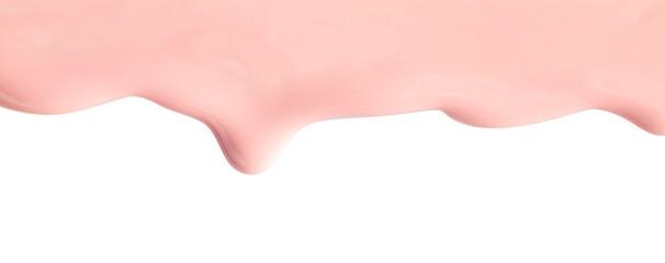 Light pink nail polish flowing on white background