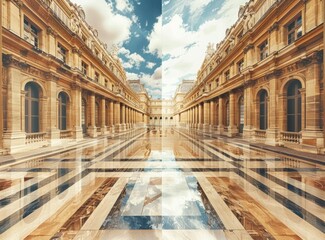 Stunning Symmetrical View of a Grand Classical Courtyard