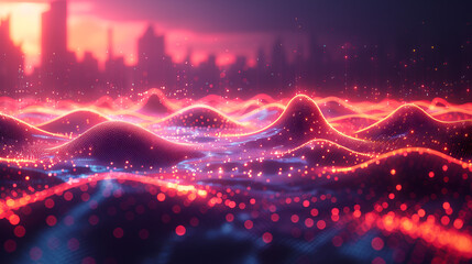 Smart City and Abstract Dot Point Connect with G.png, Neon wave dark abstract background AI generation 