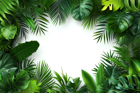 Tropical leaves background with copy space for text. Vector illustration