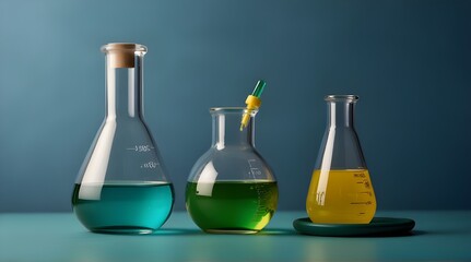 A row of experimental measuring cups and utensils for scientific biophysics are neatly placed on the table in the laboratory.generative.ai 