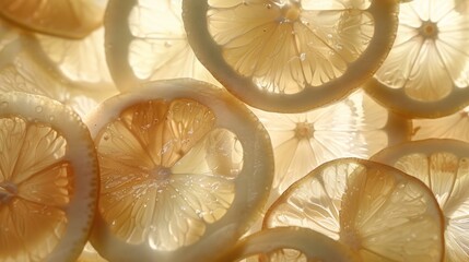 Slices of fresh ripe juicy lemon as background, closeup - obrazy, fototapety, plakaty