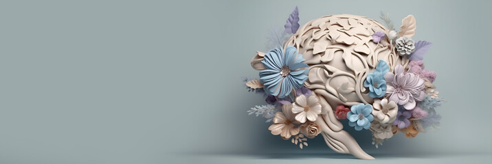 3d image of a biological human brain, in the style of floral still lifes , generated AI