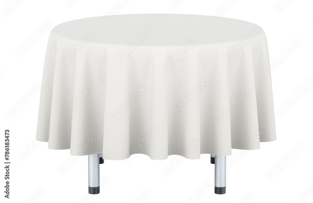Poster empty round table with transparent table cloth. 3d rendering isolated on transparent background