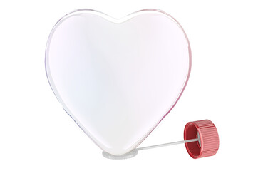 Heart Shaped Soap Bubble with bubble wand, 3D rendering isolated on the transparent background