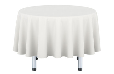 Empty round table with transparent table cloth. 3D rendering isolated on transparent background
