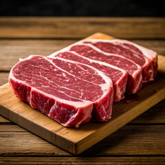Obraz premium Raw Tenderloin Steak with arugula on wooden cutting board