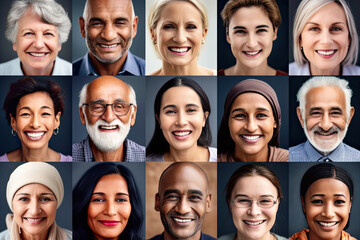 A diverse group of individuals displaying different facial expressions, including happiness, surprise, anger, and confusion