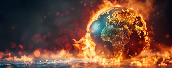 Fiery Globe of Europe in Climate Emergency Showcasing Scorching Temperatures and Environmental Disaster - obrazy, fototapety, plakaty
