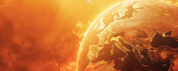 An Apocalyptic Vision of a Scorched Europe on a Fiery Globe Emphasizing the Urgent Need for Climate Action - obrazy, fototapety, plakaty