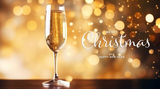 Glasses Champagne Golden Bokeh Background New Year Celebration.Jpg