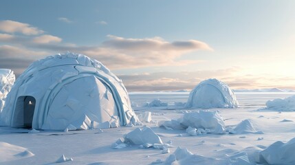 A photo of an Igloo in a Serene Arctic Environment - obrazy, fototapety, plakaty