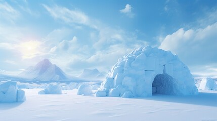 A photo of an Igloo in a Serene Arctic Environment