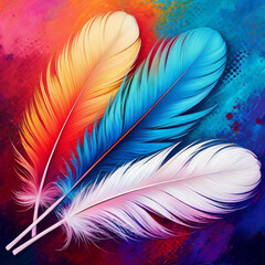 Obraz premium Feather of a bird on a multicolored background. Abstract background