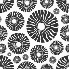 Flowers seamless pattern isolated on white background. Abstract round organic shapes seamless pattern. Vector black and white vector background. Flat design vector background. - 786188460