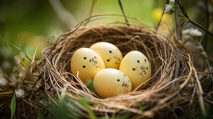 Vibrant Close-Up of Three Light Yellow Easter Eggs