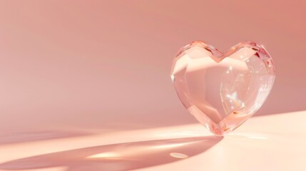 Transparent Heart Made from Glass Material on Peach Color Background