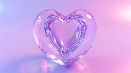 Transparent Heart Made from Glass Material on Pink Color Background