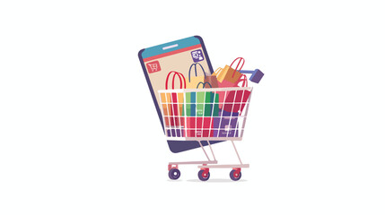 Mobile retail and ecommerce concept. Shopping cart