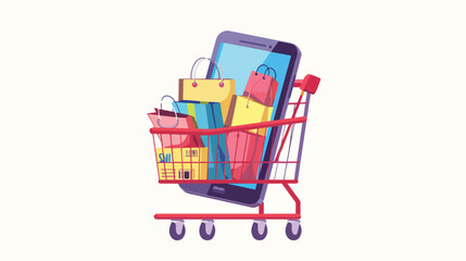Mobile retail and ecommerce concept. Shopping cart