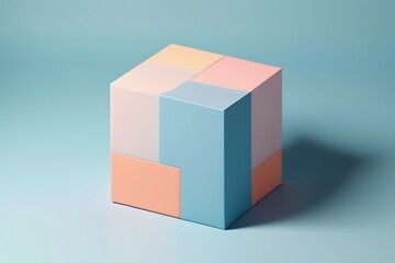 Minimalist Pastel Color 3D Cube in Memphis Style ,  Soft Color Room With 3D Cube