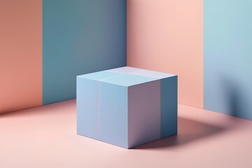 Minimalist Pastel Color 3D Cube in Memphis Style ,  Soft Color Room With 3D Cube
