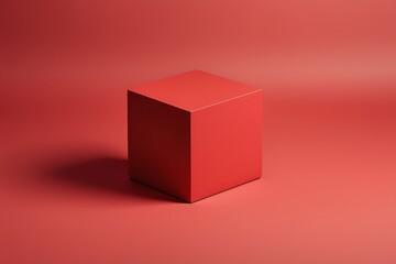 Minimalist Red Color 3D Cube in Memphis Style ,  Red Color Room With 3D Cube