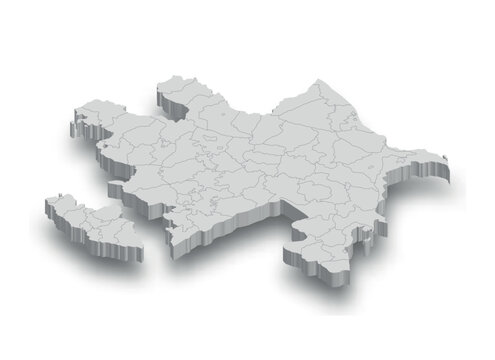 3d Azerbaijan white map with regions isolated