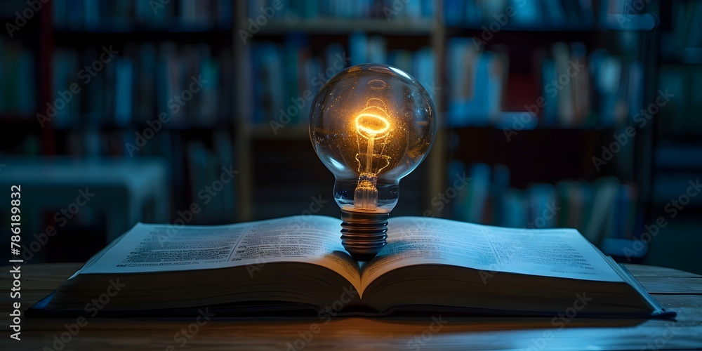 Poster discovering new ideas through deep learning and solitary contemplation of a textbook illuminated by 