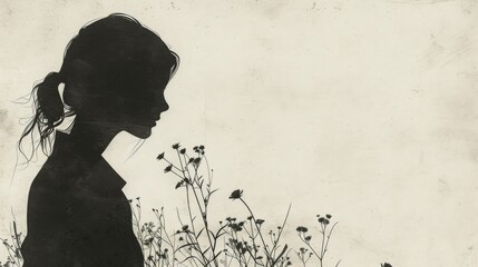 Profile Silhouette with Black Flowers