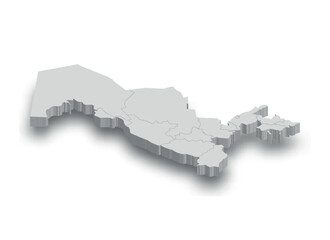 3d Uzbekistan white map with regions isolated