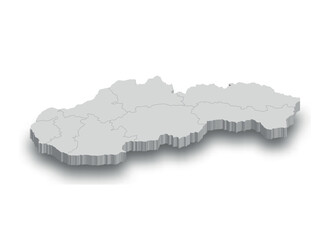 3d Slovakia white map with regions isolated