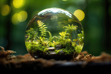 Enchanting Glass Ball with Lush Plants Sprouting Inside in a Stylish Setting