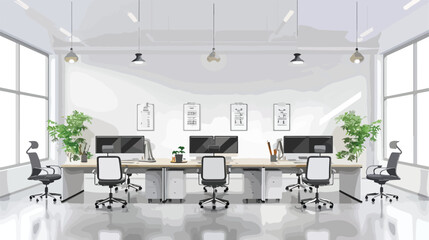 Modern minimalist open space office interior design white