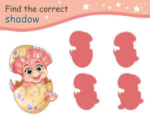 Find correct shadow of baby triceratops in egg vector illustration