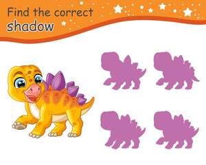 Find correct shadow of Stegosaurus dinosaur vector illustration