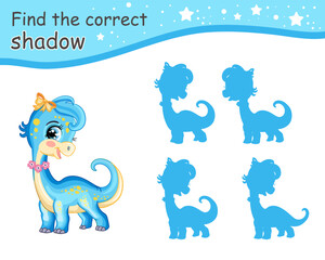 Find correct shadow of blue color dinosaur vector illustration