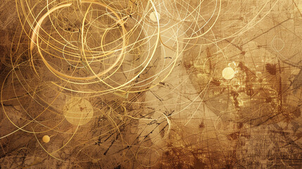 A rustic background of sepia and umber cradles an intricate golden line network.