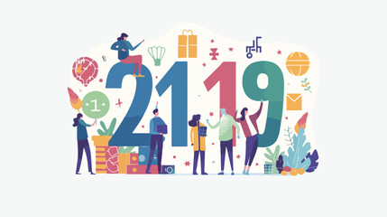 New year 2019 concept. People team group man  woman b