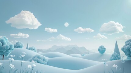 Fototapeta na wymiar 3D landscape C4D cartoon cute style background material