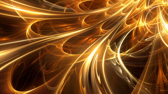 Spirals of gold animate a mocha canvas, suggesting movement and energy.