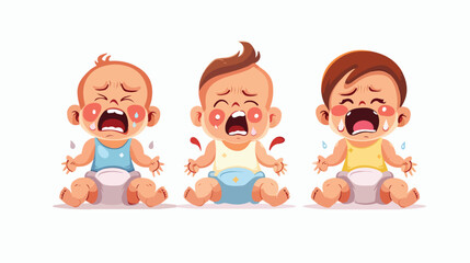 Newborn babies girl boy sitting in diapers screaming