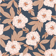 Сream vector stock flowers leaves pattern on background. Botanical vector illustration for wallpaper, textile, fabric, clothing, paper, postcards